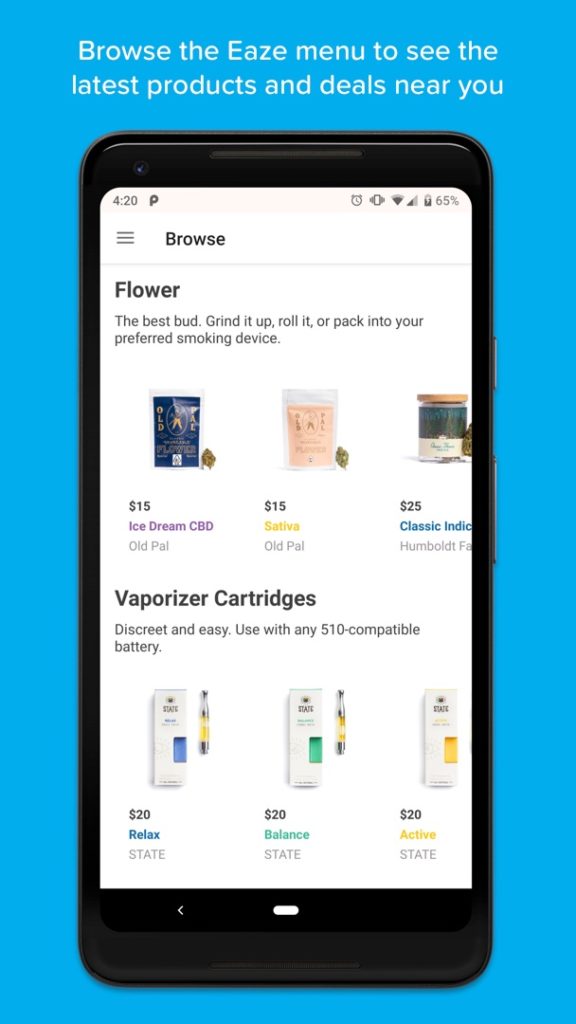 Eaze cannabis delivery mobile app screenshot