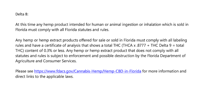 Florida legal statement about delta-8 THC