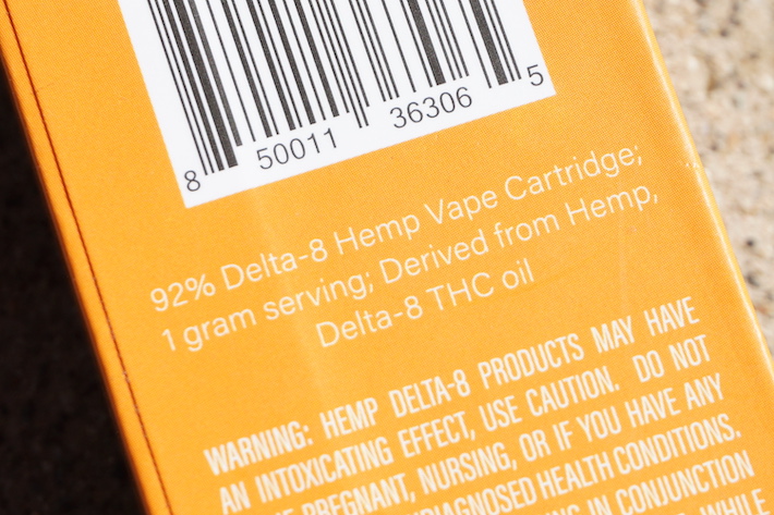Advertised amount of delta-8 THC content on product label