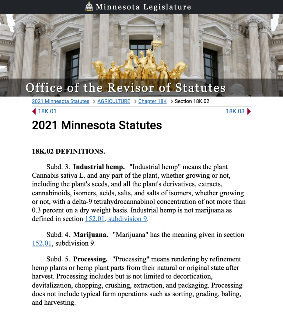 Industrial hemp definition according to Minnesota Legislature