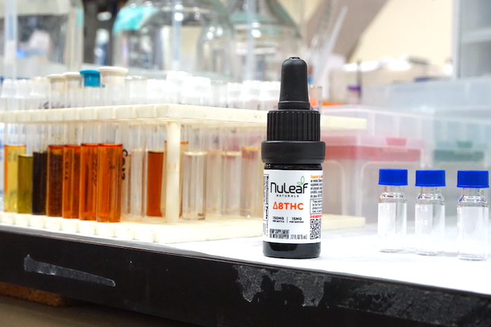 Delta-8 THC oil product in a lab