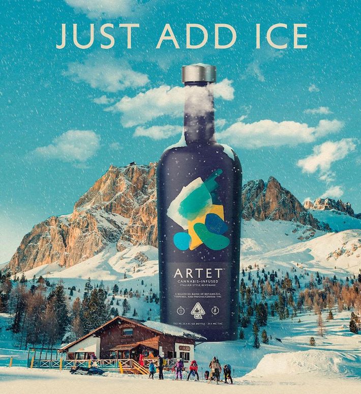 Cannabis-infused beverage in snow