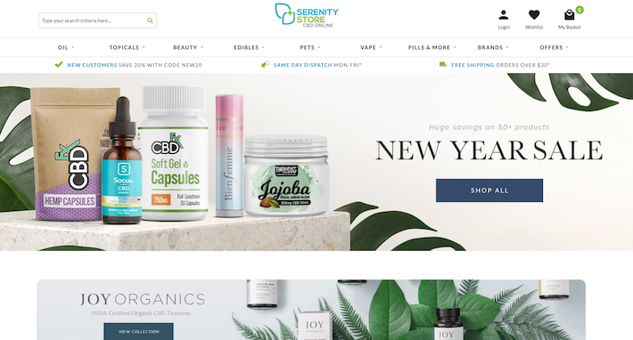 Serenity store website screenshot
