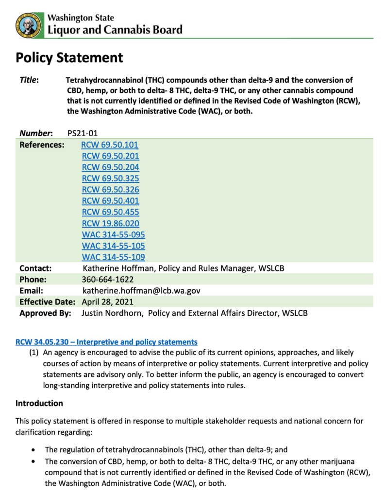 Washington policy on delta-8 THC