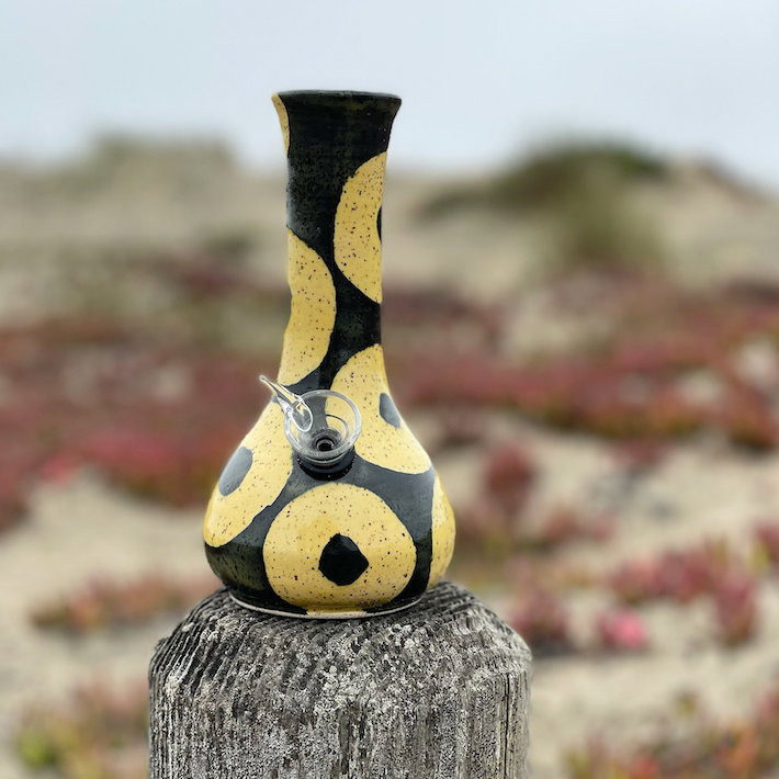 Yellow colored handmade ceramic bong