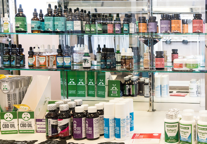 Variety of CBD products for sale at a store