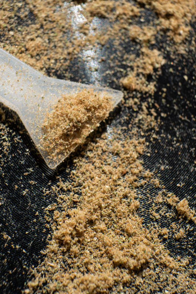 Close up of decarbing kief for cooking
