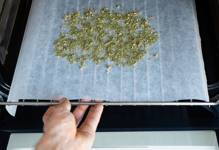 Putting cannabis flower in oven