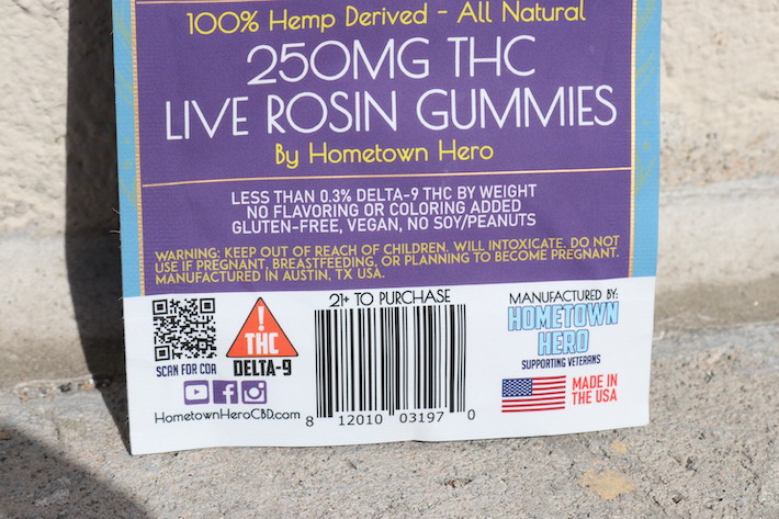 Warning label shown on the packaging of hemp delta-9 gummies