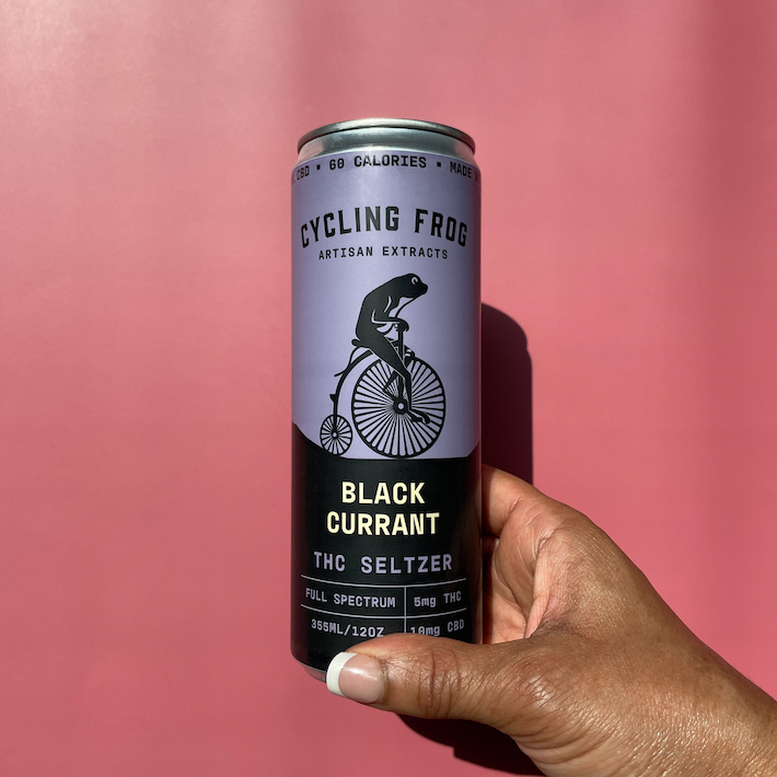 THC seltzer drink from Cycling Frog