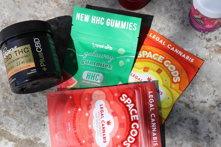HHC gummies product next to delta-8 THC edibles