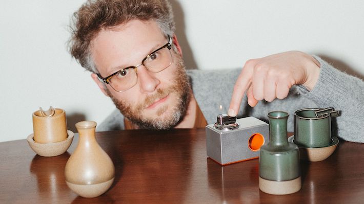 Seth Rogan lighting a lighter from Houseplant brand