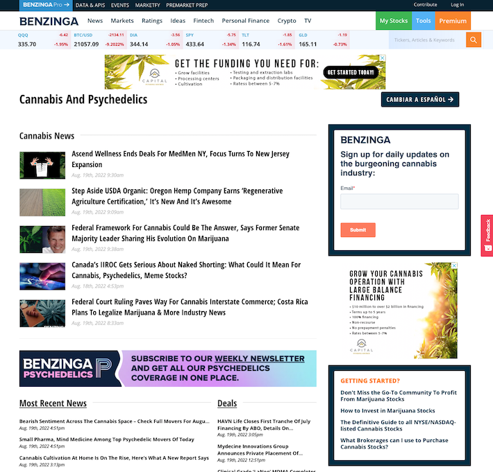 Benzinga cannabis website