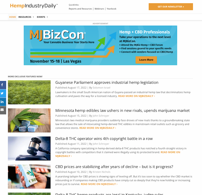 Hemp Industry Daily website screen shot