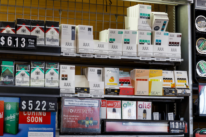 Nicotine e-liquid products on sale at a store