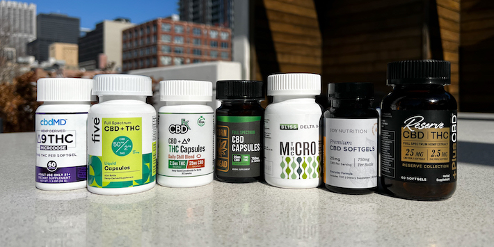 Comparison of popular CBD and THC pills and softgels