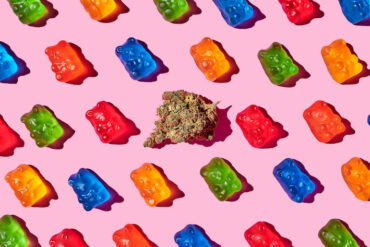 Hemp CBD gummies with colorful background