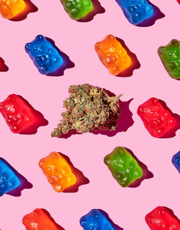 Hemp CBD gummies with colorful background