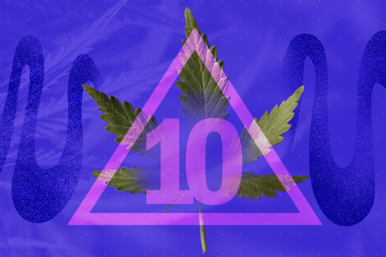 Illustration of delta-10 THC with a cannabis leaf