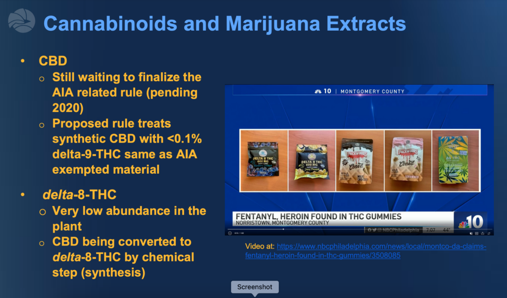 DEA slide presentation on synthetic hemp cannabinoids including delta-8 THC