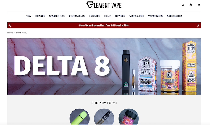 Website screenshot for Element Vape delta-8 THC store