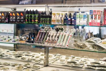Variety of CBD products on display at a store in Nebraska