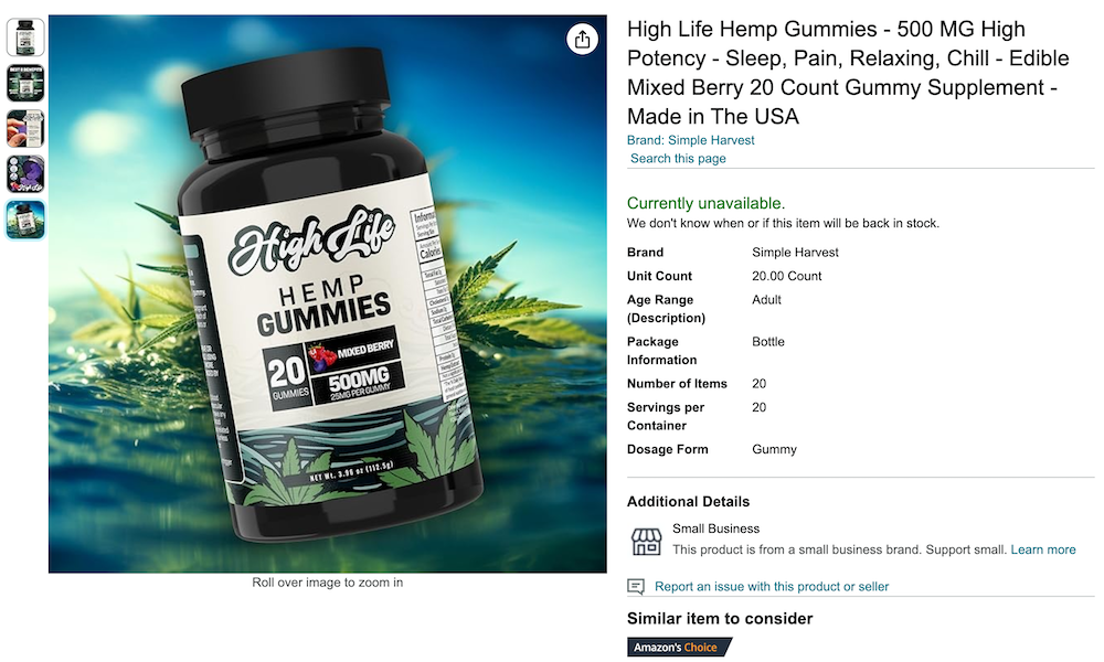 Hemp product on Amazon with hidden amounts of THC