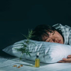 Girl sleeping in bedroom after taking CBD oil with CBDA