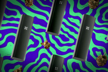 PAX flow vaporizer device on a colorful background