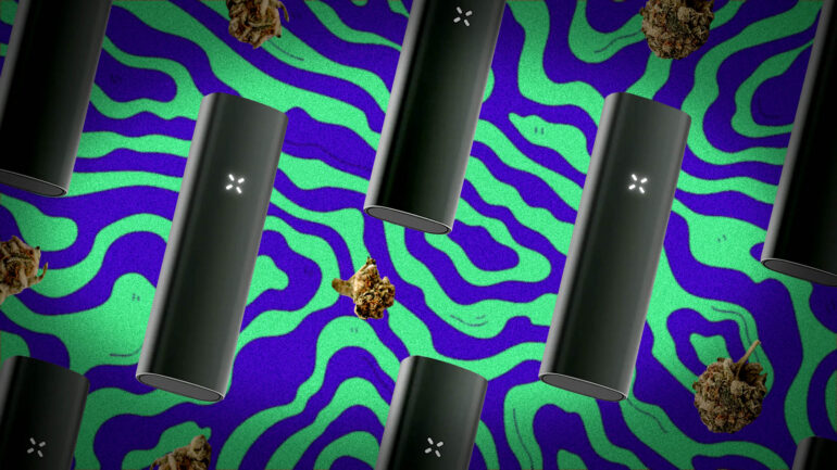 PAX flow vaporizer device on a colorful background